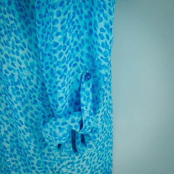 Diane Von Furstenberg Size 8 Blue Print Lorelei Two Collared Button Front Down T - Picture 2 of 9